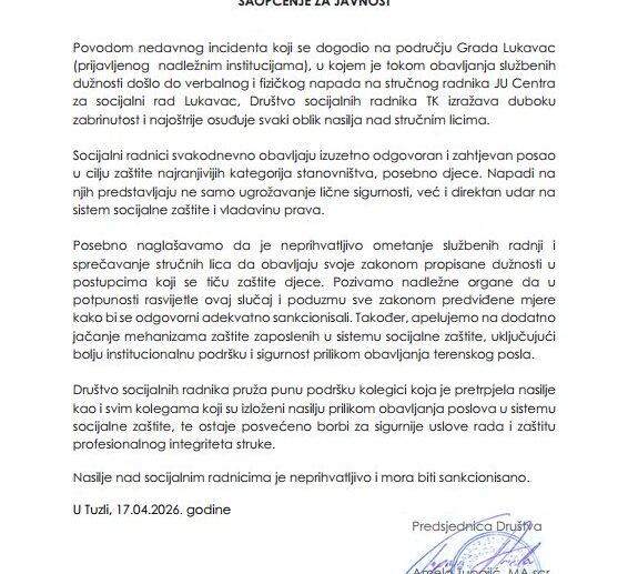 Podrška kolegici socijalnoj radnici iz Centra za socijalni rad Lukavac